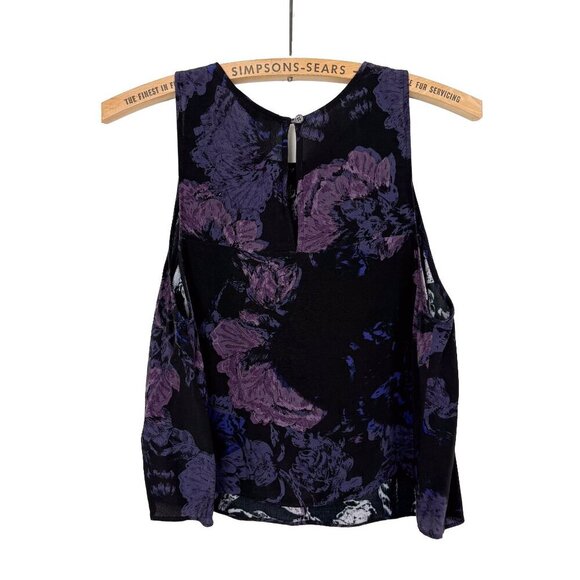 Aritzia Wilfred Black Purple Floral Tank Top Blouse Small - Picture 6 of 6